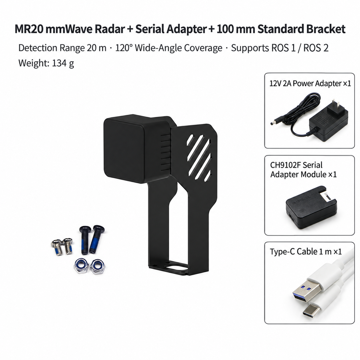 MR20 77GHz mmWave Obstacle Avoidance Radar – 20 m, 120°, ROS 1/ROS 2